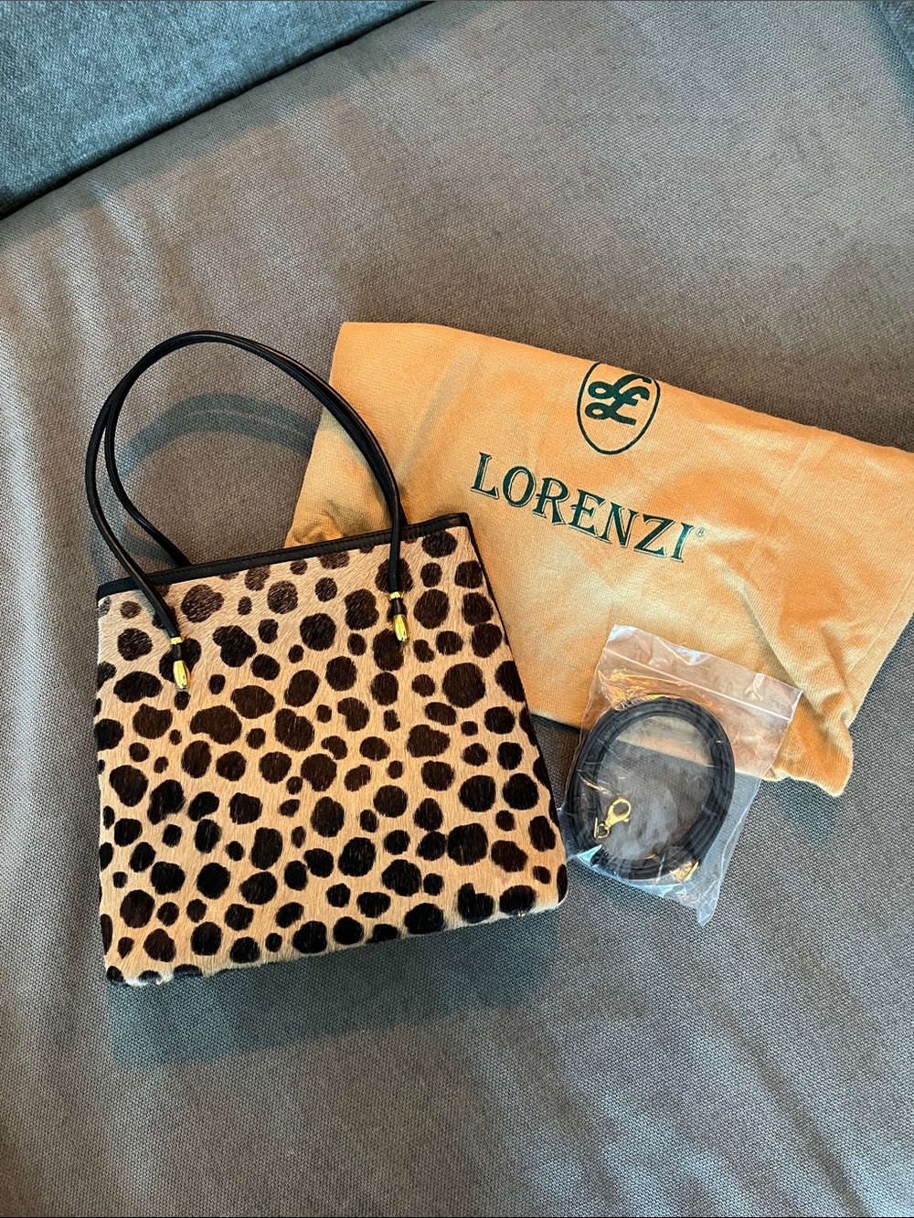 New Italian Lorenzi Leopard Print Genuine Pony Calf Hair Leather Bag YSL Style
